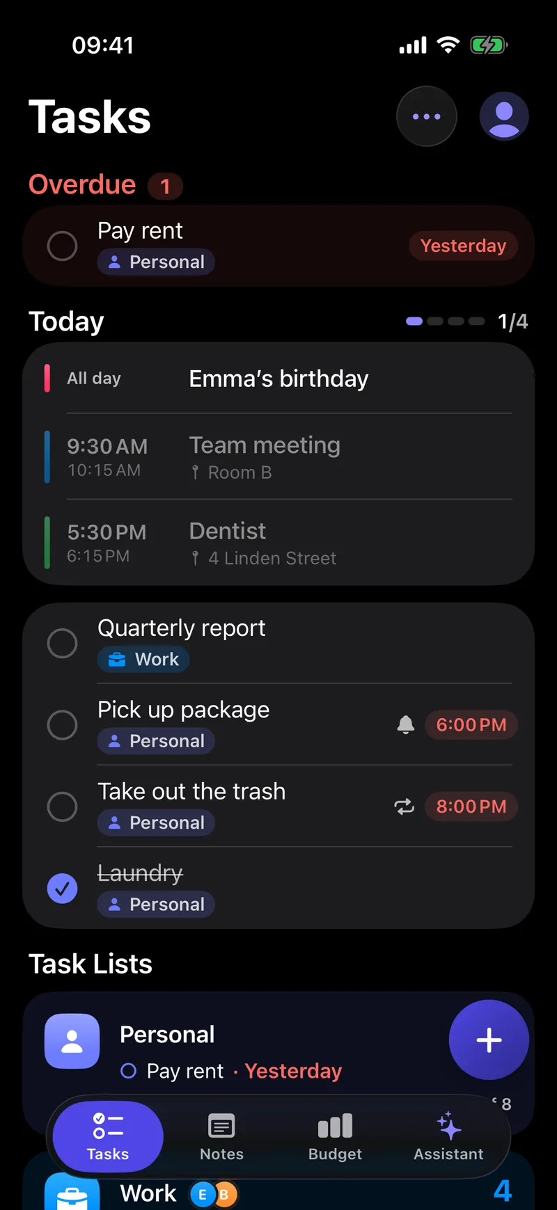 Today's task list in Dodo