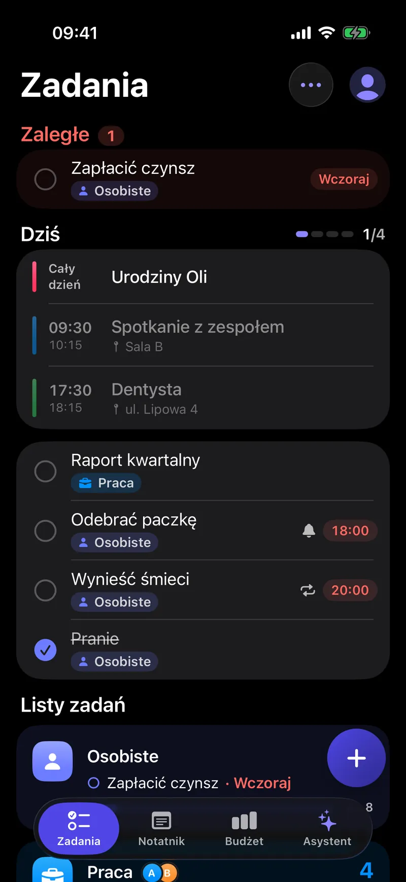 Lista zadań na dziś w Dodo